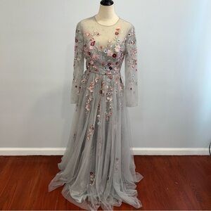 Elegant Floral Embroidered Gray Dress